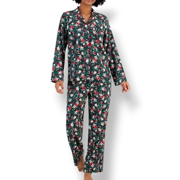 Charter Club Other - Winter Floral Flannel Pajama Set Charter Club Green Red White XL Cozy Warm New